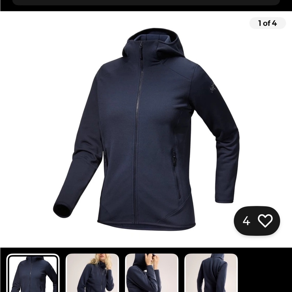 Arc'teryx Women's kyanite hoodie, black sapphire color, size Small. NWT